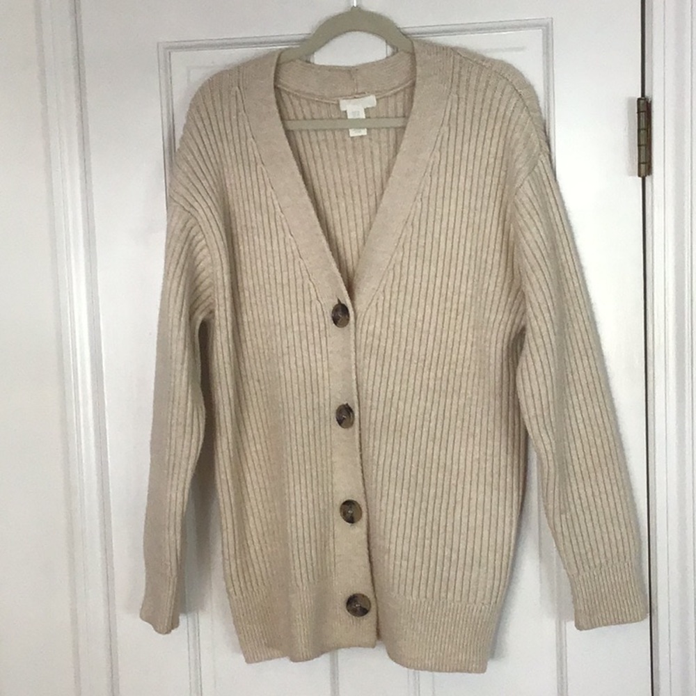 Women's Cream Ribbed Button-Front Cardigan Sweater